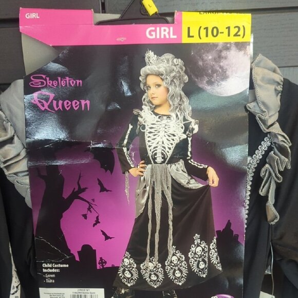 Skeleton Queen Kids Costume Gown And Tiara - Size L 10-12 New - Picture 3 of 7